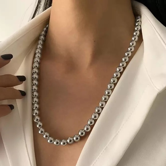 925 Sterling Silver Simple Bead Necklace 8 mm - Picture 2 of 14